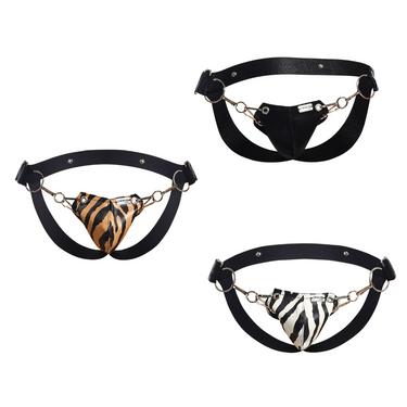Faux Leather Jockstrap for Men, Snap Side Hooks, Animal Print | DNGEON