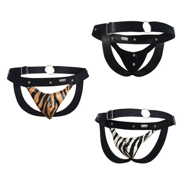 Faux Leather Jockstrap for Men, Peekaboo Cutout, Animal Print | DNGEON